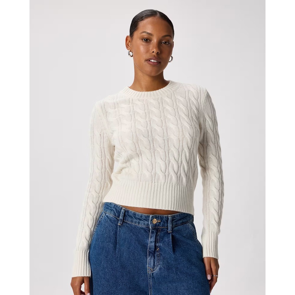 Quince 100% Mongolian Cashmere Cable Knit Sweater Ivory Cream Womens Medium